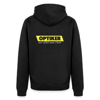 Optiker mit Leib und Seele - Unisex Premium Bio Zip Hoodie - Schwarz - Hinten - Nico (187cm)