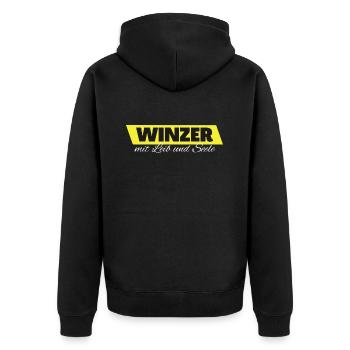 Winzer mit Leib und Seele - Unisex Premium Bio Zip Hoodie - Schwarz - Hinten - Nico (187cm)