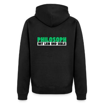 Philosoph mit Leib und Seele - Unisex Premium Bio Zip Hoodie - Schwarz - Hinten - Nico (187cm)