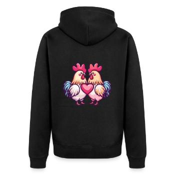 Hahn Comic Paar Liebe - Unisex Premium Bio Zip Hoodie - Schwarz - Hinten - Nico (187cm)