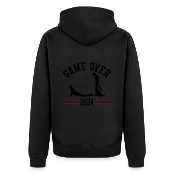 Game Over 2024 Hochzeit - Unisex Premium Bio Zip Hoodie - Schwarz - Hinten - Nico (187cm)
