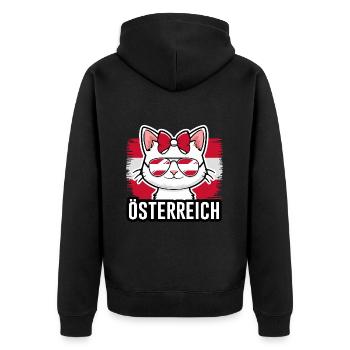 Österreich Katze Fußball Katzenliebhaber - Unisex Premium Bio Zip Hoodie - Schwarz - Hinten - Nico (187cm)