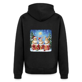 Lustige Weihnachtshasen mit Weihnachtsmannmütze - Unisex Premium Bio Zip Hoodie - Schwarz - Hinten - Nico (187cm)