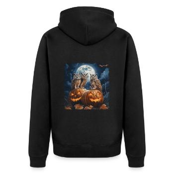 Eulen und Kürbislaterne unter Vollmond Halloween - Unisex Premium Bio Zip Hoodie - Schwarz - Hinten - Nico (187cm)