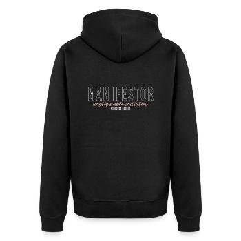 MANIFESTOR No Words Needed - Unisex Premium Bio Zip Hoodie - Schwarz - Hinten - Nico (187cm)