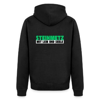 Steinmetz mit Leib und Seele - Unisex Premium Bio Zip Hoodie - Schwarz - Hinten - Nico (187cm)