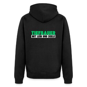 Tiefbauer mit Leib und Seele - Unisex Premium Bio Zip Hoodie - Schwarz - Hinten - Nico (187cm)