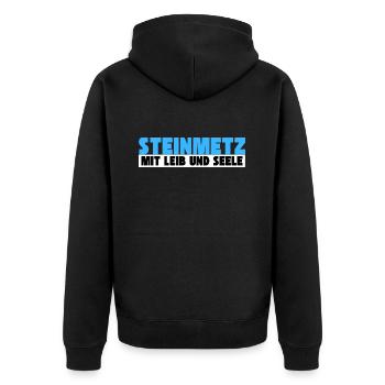 Steinmetz mit Leib und Seele - Unisex Premium Bio Zip Hoodie - Schwarz - Hinten - Nico (187cm)