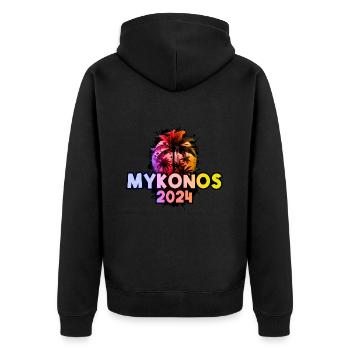 Mykonos 2024 Vacances colorées Grèce - Veste à capuche bio Premium Unisexe - noir - Dos - Nico (187cm)