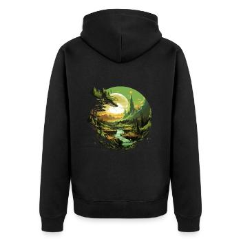 Von der Natur inspirierte landschaftliche Kunst - Unisex Premium Bio Zip Hoodie - Schwarz - Hinten - Nico (187cm)