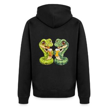 Schlange Kobra Comic Bier Lustig Saufen - Unisex Premium Bio Zip Hoodie - Schwarz - Hinten - Nico (187cm)