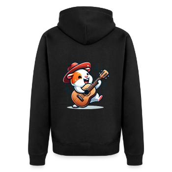 Coole Sonnenbrille Meerschweinchen spielt Gitarre - Unisex Premium Bio Zip Hoodie - Schwarz - Hinten - Nico (187cm)