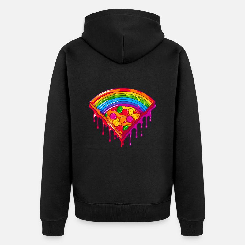 Regenbogen Pizzastück - Unisex Premium Bio Zip Hoodie - Schwarz