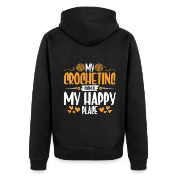 My crocheting room is my happy place - Unisex Premium Bio Zip Hoodie - Schwarz - Hinten - Nico (187cm)