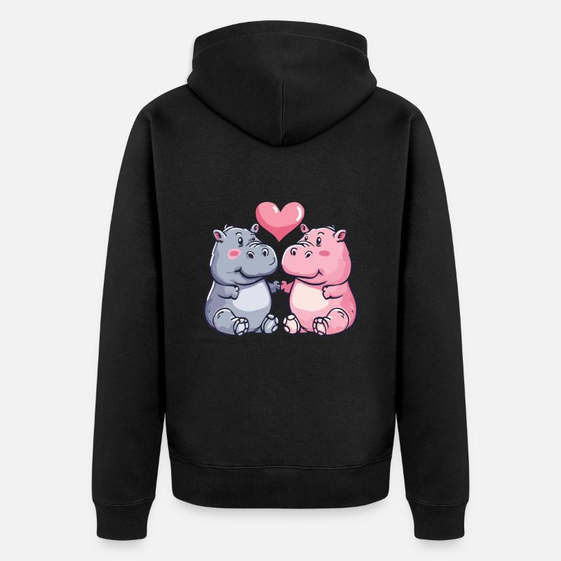 Nilpferd Comic Tier Paar Liebe - Unisex Premium Bio Zip Hoodie - Schwarz