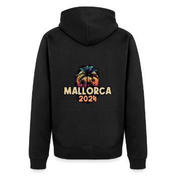 Mallorca 2024 Urlaub Spruch - Unisex Premium Bio Zip Hoodie - Schwarz - Hinten - Nico (187cm)