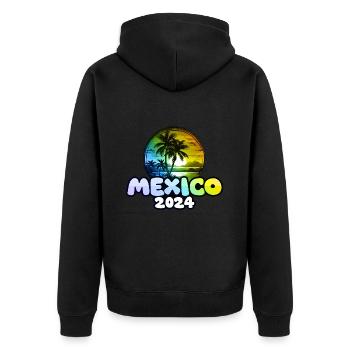Mexiko 2024 Palmen Bunt - Unisex Premium Bio Zip Hoodie - Schwarz - Hinten - Nico (187cm)