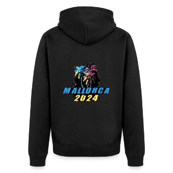 Majorque 2024 Vacances Palmiers Colorés - Veste à capuche bio Premium Unisexe - noir - Dos - Nico (187cm)