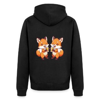 Fuchs Comic Bier Lustig Saufen - Unisex Premium Bio Zip Hoodie - Schwarz - Hinten - Nico (187cm)