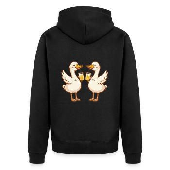 Gans Comic Bier Lustig Saufen - Unisex Premium Bio Zip Hoodie - Schwarz - Hinten - Nico (187cm)