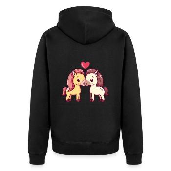 Pferd Comic Tier Paar Liebe - Unisex Premium Bio Zip Hoodie - Schwarz - Hinten - Nico (187cm)