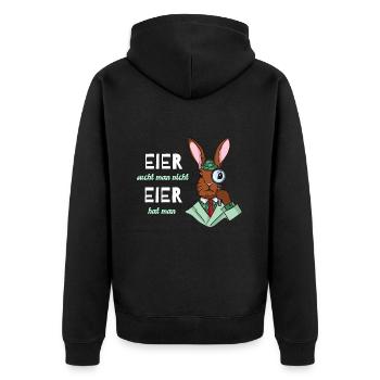 Eier sucht man nicht Eier hat man Ostern Motive - Unisex Premium Bio Zip Hoodie - Schwarz - Hinten - Nico (187cm)