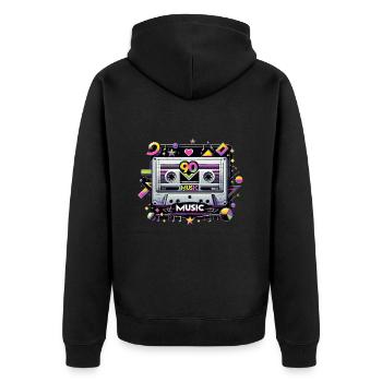 Elektrische 90er-Jahre-Kassetten-Vibes - Unisex Premium Bio Zip Hoodie - Schwarz - Hinten - Nico (187cm)