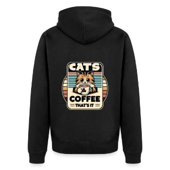 Katze und Kaffee ist alles was ich brauche - Unisex Premium Bio Zip Hoodie - Schwarz - Hinten - Nico (187cm)