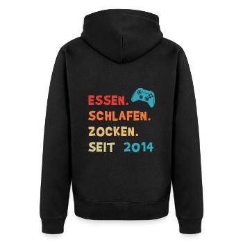 Jahrgang 2014 8 Geburtstag Geschenkidee für Gamer - Unisex Premium Bio Zip Hoodie - Schwarz - Hinten - Nico (187cm)