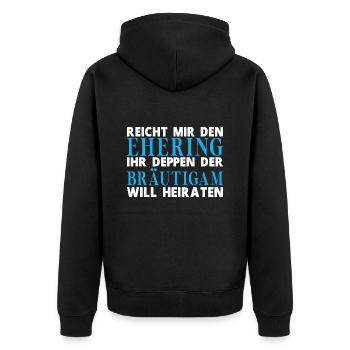 Hochzeit Bräutigam Jungesellenabschied Spruch - Unisex Premium Bio Zip Hoodie - Schwarz - Hinten - Nico (187cm)