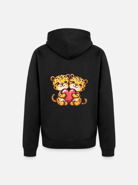 Leopard Comic Paar Liebe - Unisex Premium Bio Zip Hoodie - Schwarz