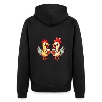 Hahn Comic Bier Lustig Saufen - Unisex Premium Bio Zip Hoodie - Schwarz - Hinten - Nico (187cm)