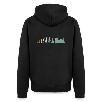 Trainspotter Evolution - Unisex Premium Bio Zip Hoodie - Schwarz - Hinten - Nico (187cm)