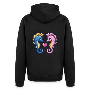 Couple d’hippocampes amoureux Animal Saint-Valentin - Veste à capuche bio Premium Unisexe - noir - Dos - Nico (187cm)