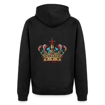 Krone Symbol - Unisex Premium Bio Zip Hoodie - Schwarz - Hinten - Nico (187cm)