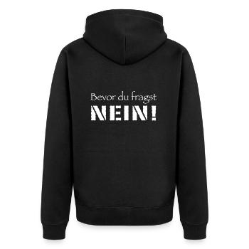 Bevor du fragst Nein! - Unisex Premium Bio Zip Hoodie - Schwarz - Hinten - Nico (187cm)