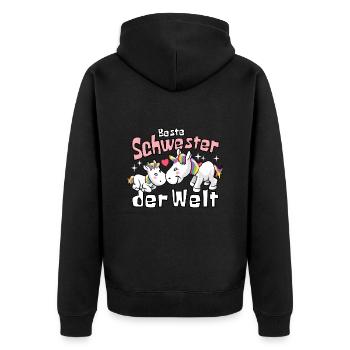Beste Schwester der Welt - Einhorn Geschwister - Unisex Premium Bio Zip Hoodie - Schwarz - Hinten - Nico (187cm)