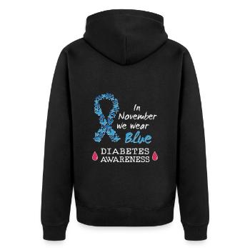 Im November wir tragen wir blau Diabetes Awareness - Unisex Premium Bio Zip Hoodie - Schwarz - Hinten - Nico (187cm)
