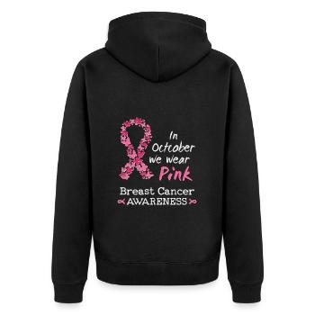 Im Oktober wir tragen wir rosa Brustkrebs - Unisex Premium Bio Zip Hoodie - Schwarz - Hinten - Nico (187cm)