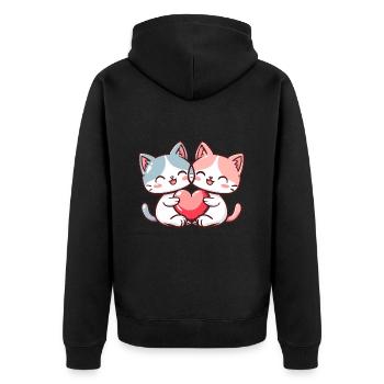 Katze Paar Liebe Couple Verliebt - Unisex Premium Bio Zip Hoodie - Schwarz - Hinten - Nico (187cm)