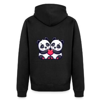 Panda Comic Paar Liebe - Unisex Premium Bio Zip Hoodie - Schwarz - Hinten - Nico (187cm)