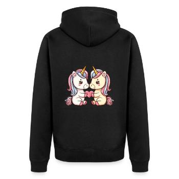 Couple de licornes amoureux Animal Saint-Valentin - Veste à capuche bio Premium Unisexe - noir - Dos - Nico (187cm)