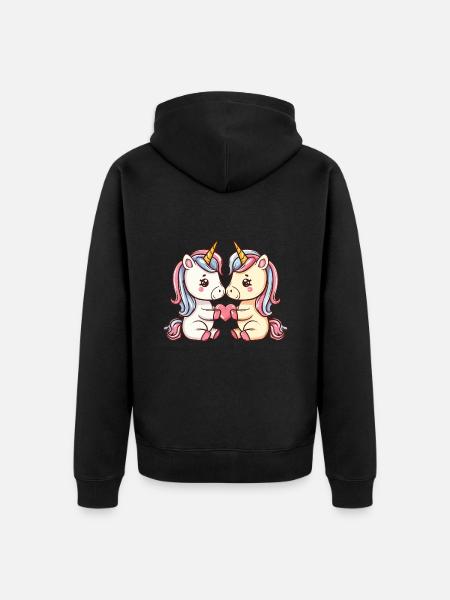 Einhorn Paar Verliebt Tier Valentinstag - Unisex Premium Bio Zip Hoodie - Schwarz