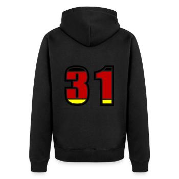 31 Nummer Deutschland Trikot - Unisex Premium Bio Zip Hoodie - Schwarz - Hinten - Nico (187cm)