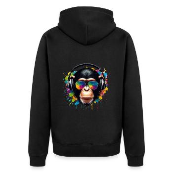 DJ Monkey Schimpanse Affe Musik Kopfhörer lustig - Unisex Premium Bio Zip Hoodie - Schwarz - Hinten - Nico (187cm)
