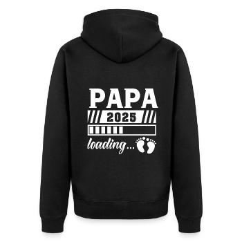 Papa 2025 werdener Vater Vati Geschenk - Unisex Premium Bio Zip Hoodie - Schwarz - Hinten - Nico (187cm)