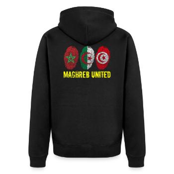 MAGHREB UNITED المغرب - Unisex Premium Bio Zip Hoodie - Schwarz - Hinten - Nico (187cm)