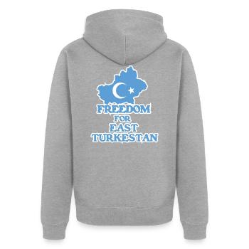 East Turkestan - Unisex Premium Bio Zip Hoodie - Grau meliert - Hinten - Nico (187cm)