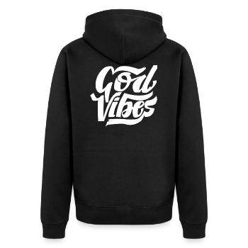 GOD VIBES - Unisex Premium Organic Zip Hoodie - black - Back - Nico (187cm)