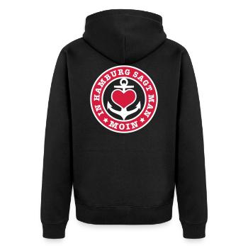 A Hambourg, ils disent MOIN / ancre / bas-allemand - Veste à capuche bio Premium Unisexe - noir - Dos - Nico (187cm)